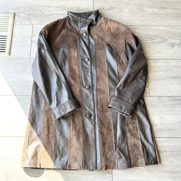 Vintage Coraggio Kollections Suede Smooth Leather Mixed Southwestern Coat - Picture 4 of 16